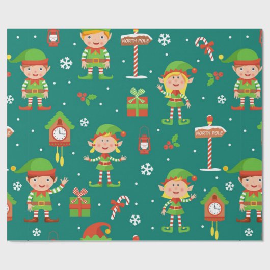 Cute Kerstmis Elf Pattern Cadeaupapier (Vlak)