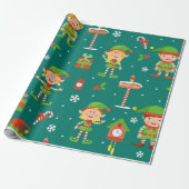 Cute Kerstmis Elf Pattern Cadeaupapier (Uitgerold)