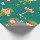 Cute Kerstmis Elf Pattern Cadeaupapier (Hoek)