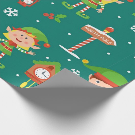 Cute Kerstmis Elf Pattern Cadeaupapier (Hoek)