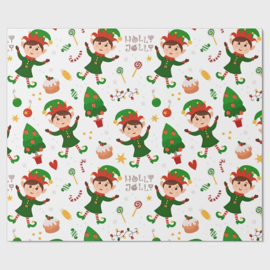 Cute Kerstmis Elf Pattern Cadeaupapier (Vlak)