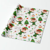 Cute Kerstmis Elf Pattern Cadeaupapier (Uitgerold)