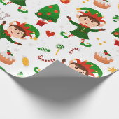 Cute Kerstmis Elf Pattern Cadeaupapier (Hoek)