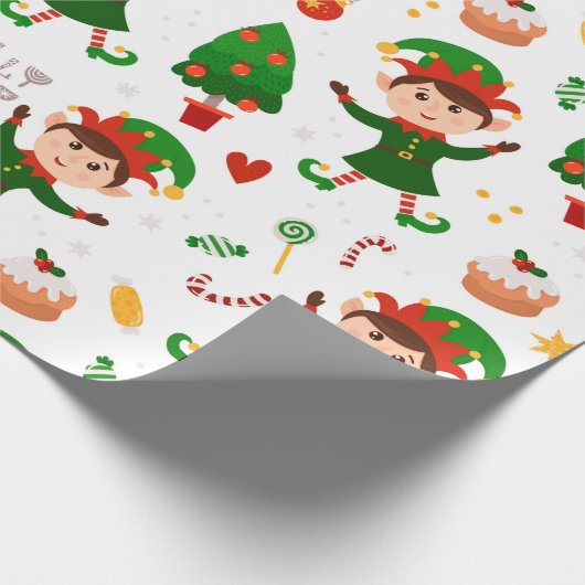 Cute Kerstmis Elf Pattern Cadeaupapier (Hoek)
