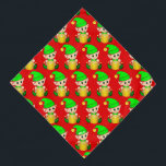 Cute Kerstmis Elf Pattern op Red Bandana<br><div class="desc">Kerstavond,  gekleed in groen patroon op rode achtergrond. De tekst van Milo kan worden gepersonaliseerd.</div>