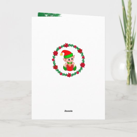 Cute Kerstmis Elf, Pine Wreath & Stars Kaart (Achterkant)