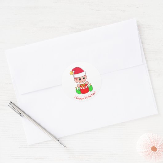 Cute Kerstmis Elf Ronde Sticker (Envelop)