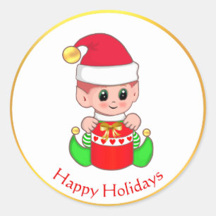 Cute Kerstmis Elf Ronde Sticker