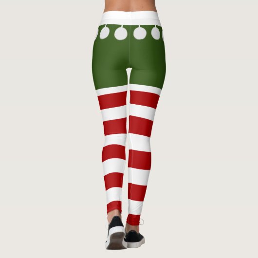 Cute Kerstmis Elf Stripes Fun Tassel Costume Leggings (Achterkant)
