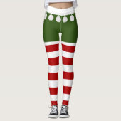 Cute Kerstmis Elf Stripes Fun Tassel Costume Leggings (Voorkant)