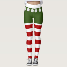 Cute Kerstmis Elf Stripes Fun Tassel Costume Leggings