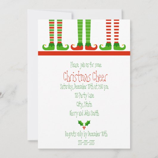 Cute Kerstmis Elf Uitnodiging (Voorkant)