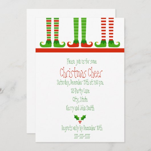 Cute Kerstmis Elf Uitnodiging (Voorkant / Achterkant)