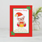 Cute Kerstmis Elf Uitnodiging (Staand voorkant)
