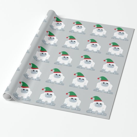 Cute Kerstmis Elf Yeti Cadeaupapier (Uitgerold)