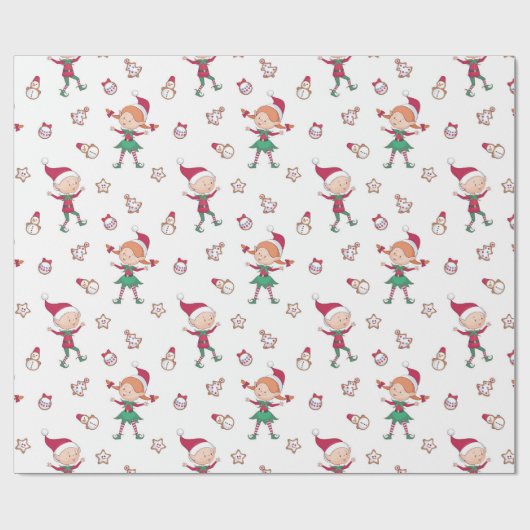 Cute Kerstmis Elves Pattern Cadeaupapier (Vlak)