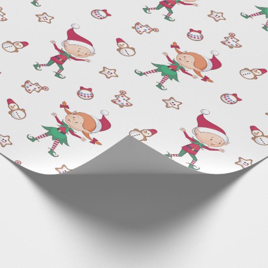 Cute Kerstmis Elves Pattern Cadeaupapier (Hoek)