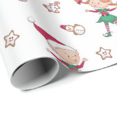 Cute Kerstmis Elves Pattern Cadeaupapier (Rol Hoek)