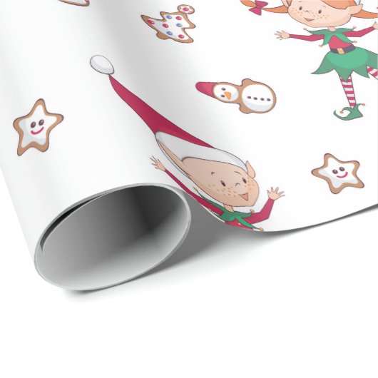 Cute Kerstmis Elves Pattern Cadeaupapier (Rol Hoek)