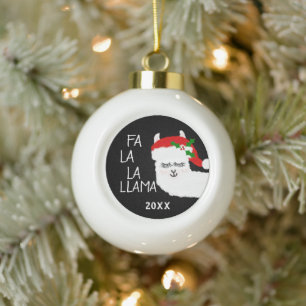 Cute Kerstmis Fa La La Llama White Red Gepersonali Keramische Bal Ornament