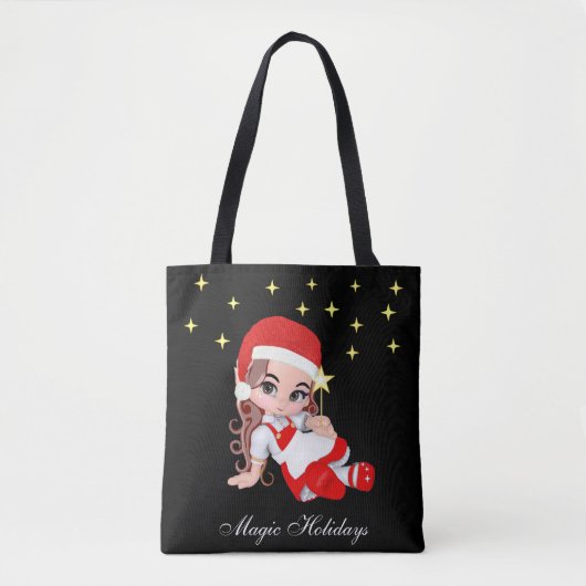 Cute Kerstmis Fairy Angel & Stars Canvas tas (Voorkant)