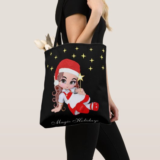 Cute Kerstmis Fairy Angel & Stars Canvas tas (Dichtbij)