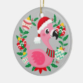 Cute Kerstmis Flamingo Wreatkleindochter Keramisch Ornament (Links)
