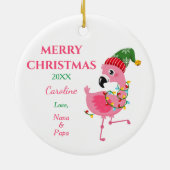 Cute Kerstmis Flamingo Wreatkleindochter Keramisch Ornament (Achterkant)