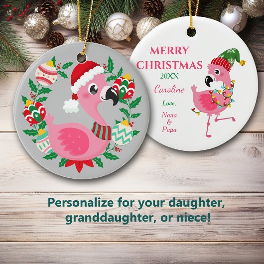Cute Kerstmis Flamingo Wreatkleindochter Keramisch Ornament