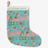 Cute Kerstmis Flamingos Aqua Blue op maat Kleine Kerstsok (Voorkant)