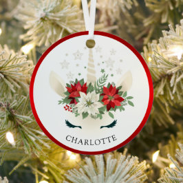 Cute Kerstmis Floral Unicorn Holiday Personalized Metalen Ornament