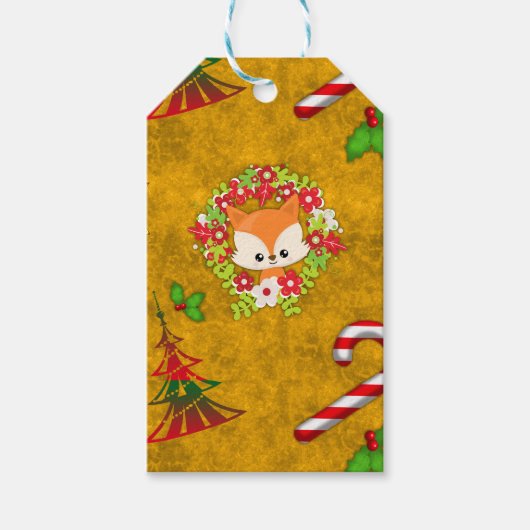 Cute Kerstmis Fox Cadeaulabel (Voorkant)