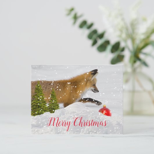 Cute kerstmis Fox en Red Ornament Briefkaart (Staand voorkant)