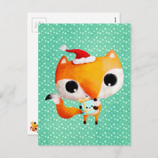 Cute Kerstmis Fox Feestdagenkaart (Voorkant / Achterkant)