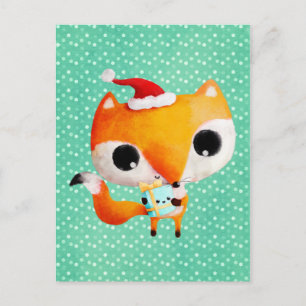 Cute Kerstmis Fox Feestdagenkaart