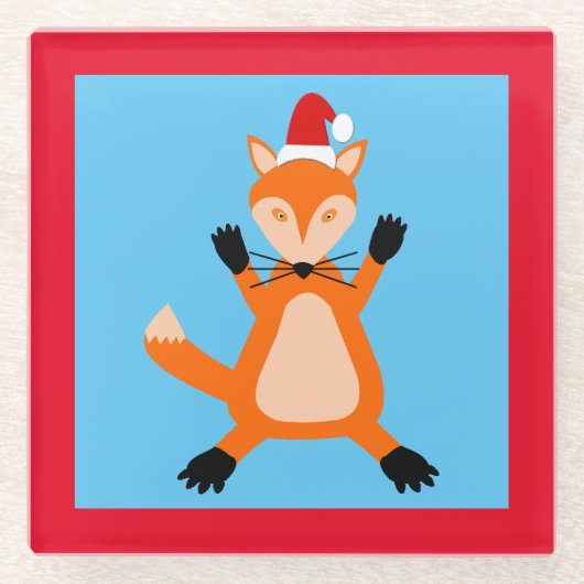 Cute Kerstmis Fox Glazen Onderzetter (Voorkant)
