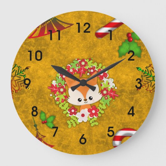 Cute Kerstmis Fox Grote Klok (Voorkant)