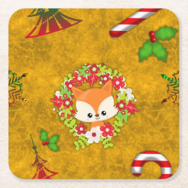 Cute Kerstmis Fox Kartonnen Onderzetters