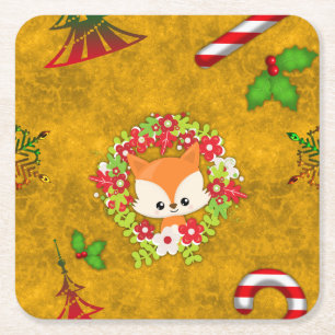 Cute Kerstmis Fox Kartonnen Onderzetters