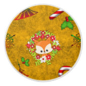 Cute Kerstmis Fox Keramische Knop (Voorkant)
