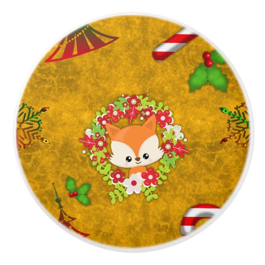 Cute Kerstmis Fox Keramische Knop (Voorkant)