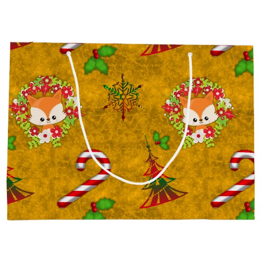 Cute Kerstmis Fox Large Cadeautasje (Achterkant)