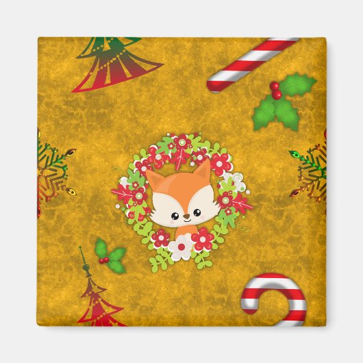 Cute Kerstmis Fox Magneet (Voorkant)