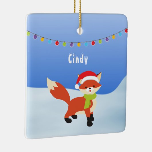 Cute kerstmis Fox op sneeuw Keramisch Ornament (Rechts)