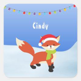 Cute kerstmis Fox op sneeuw Vierkante Sticker