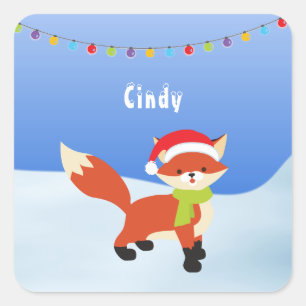 Cute kerstmis Fox op sneeuw Vierkante Sticker