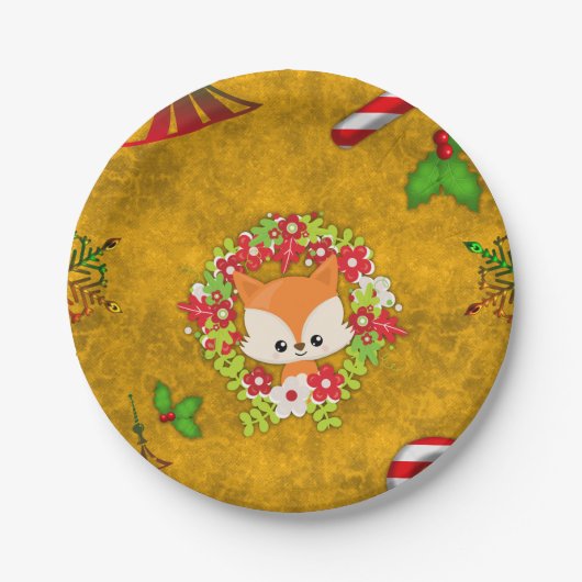 Cute Kerstmis Fox Papieren Bordje (Voorkant)