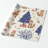 Cute Kerstmis Fox Pattern Cadeaupapier (Uitgerold)