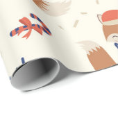 Cute Kerstmis Fox Pattern Cadeaupapier (Rol Hoek)