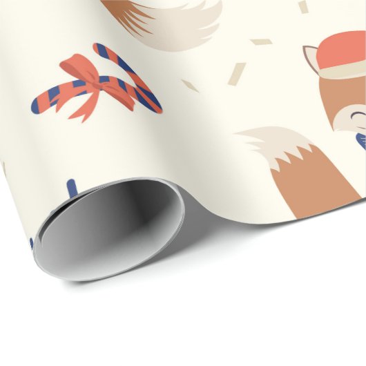 Cute Kerstmis Fox Pattern Cadeaupapier (Rol Hoek)